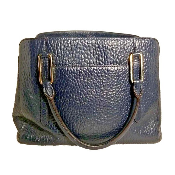 Authentic Daks London Satchel Handbag Purse Logo Blue Leather Studs Footed - Picture 4 of 16